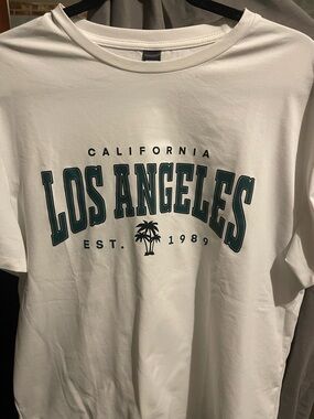 Los Angeles Graphic Short Sleeve Tee - White with Teal Print